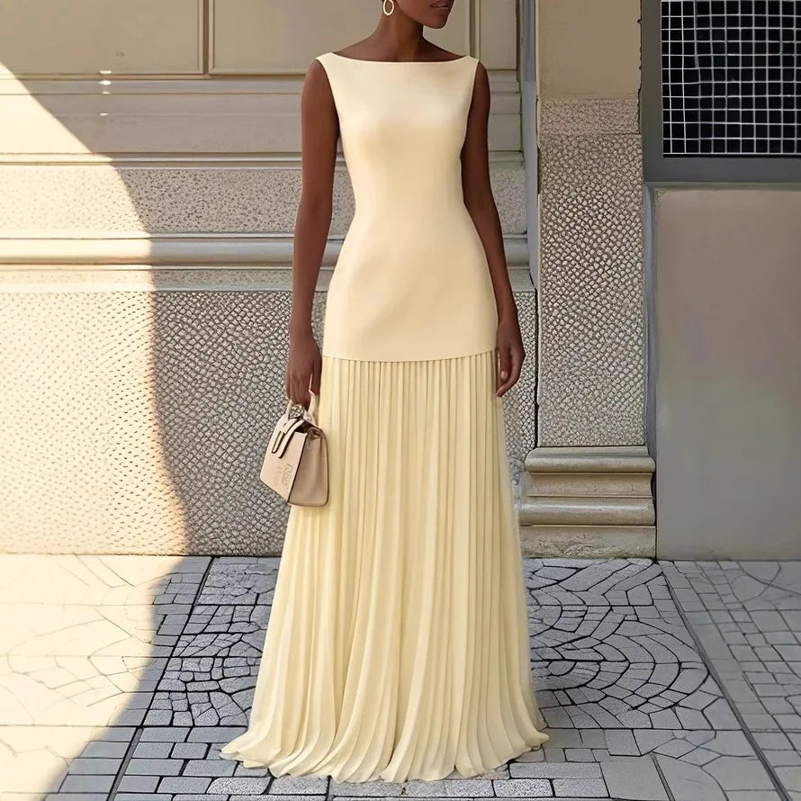 Elegant Women's Two-Piece Pleated Dress Set With Vest Overskirt