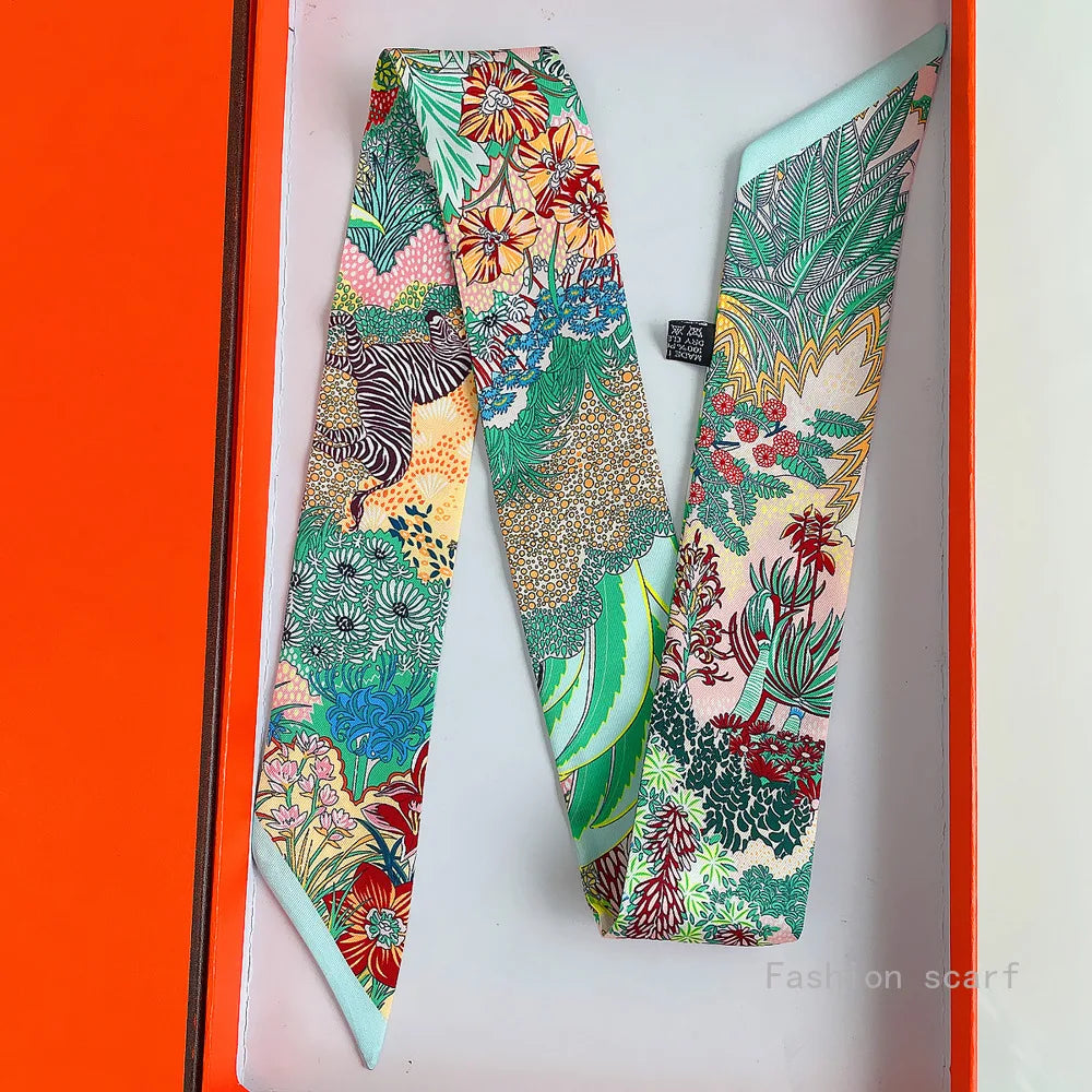 Korean Style Botanical Jungle Horse Print Polyester Scarf for Women