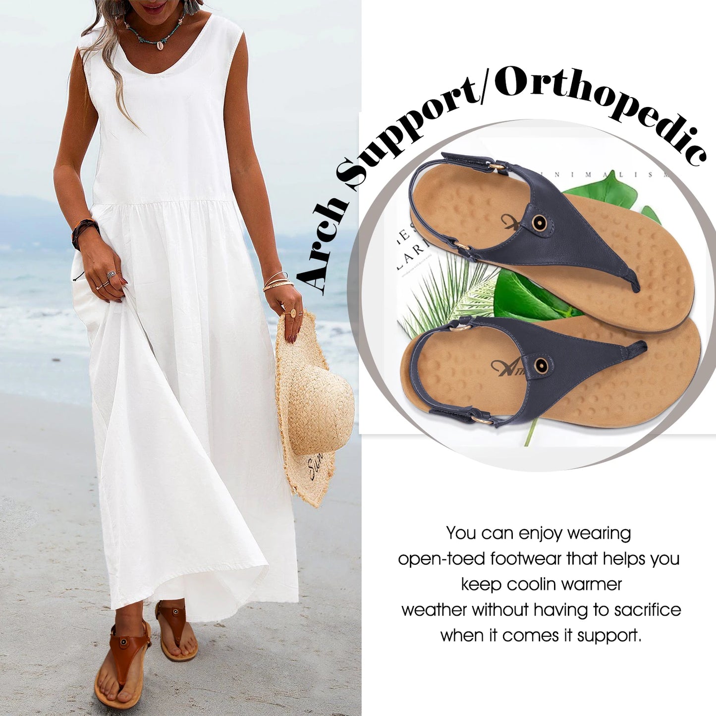 Womens Orthopedic T Strap Sandals With Arch Support