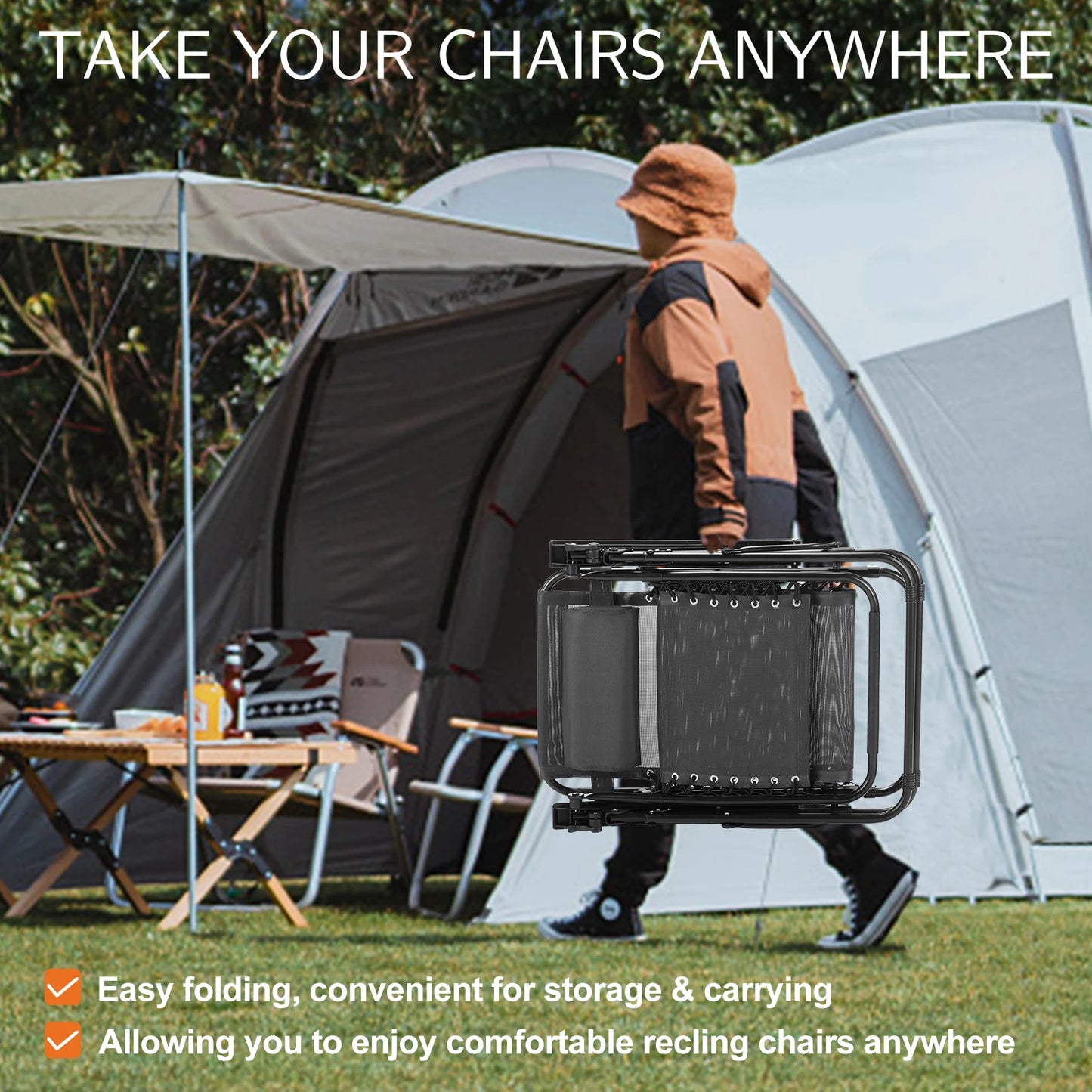 JHK Zero Gravity Portable Recliner For Outdoor Patio Lounge Chair