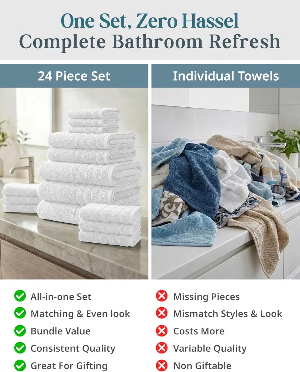24-Piece Cotton Towel Set Soft And Absorbent Bath Towels