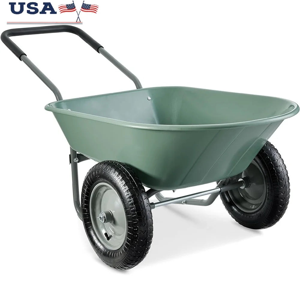 Dual Wheel Garden Cart Heavy Duty Wheelbarrow Steel Frame