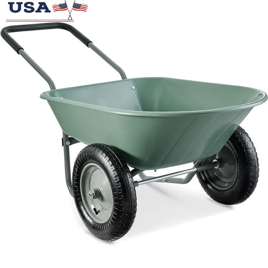 Dual Wheel Garden Cart Heavy Duty Wheelbarrow Steel Frame