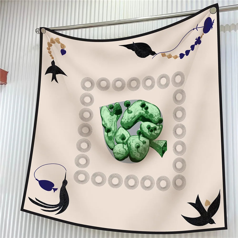 Floral Silk Twill Square Scarf Hijab Shawl For Women