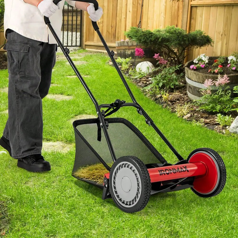 XMSJ Push Lawn Mower With 5 Blade Removable Grass Catcher