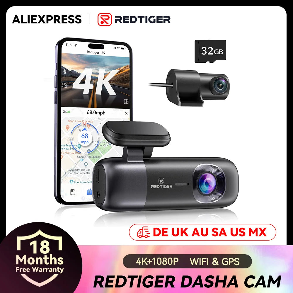 Redtige F9 Dash Cam 4K Front And Rear GPS WiFi Parking Mode