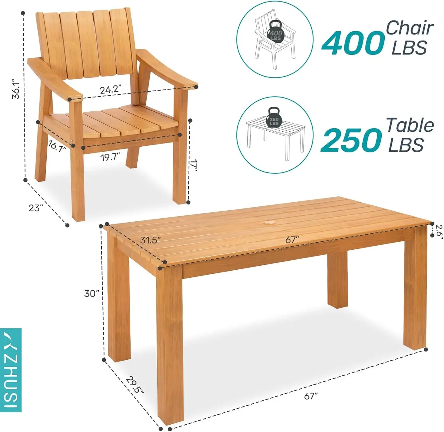 OEING Outdoor Patio Table And Chairs Set With Umbrella Hole