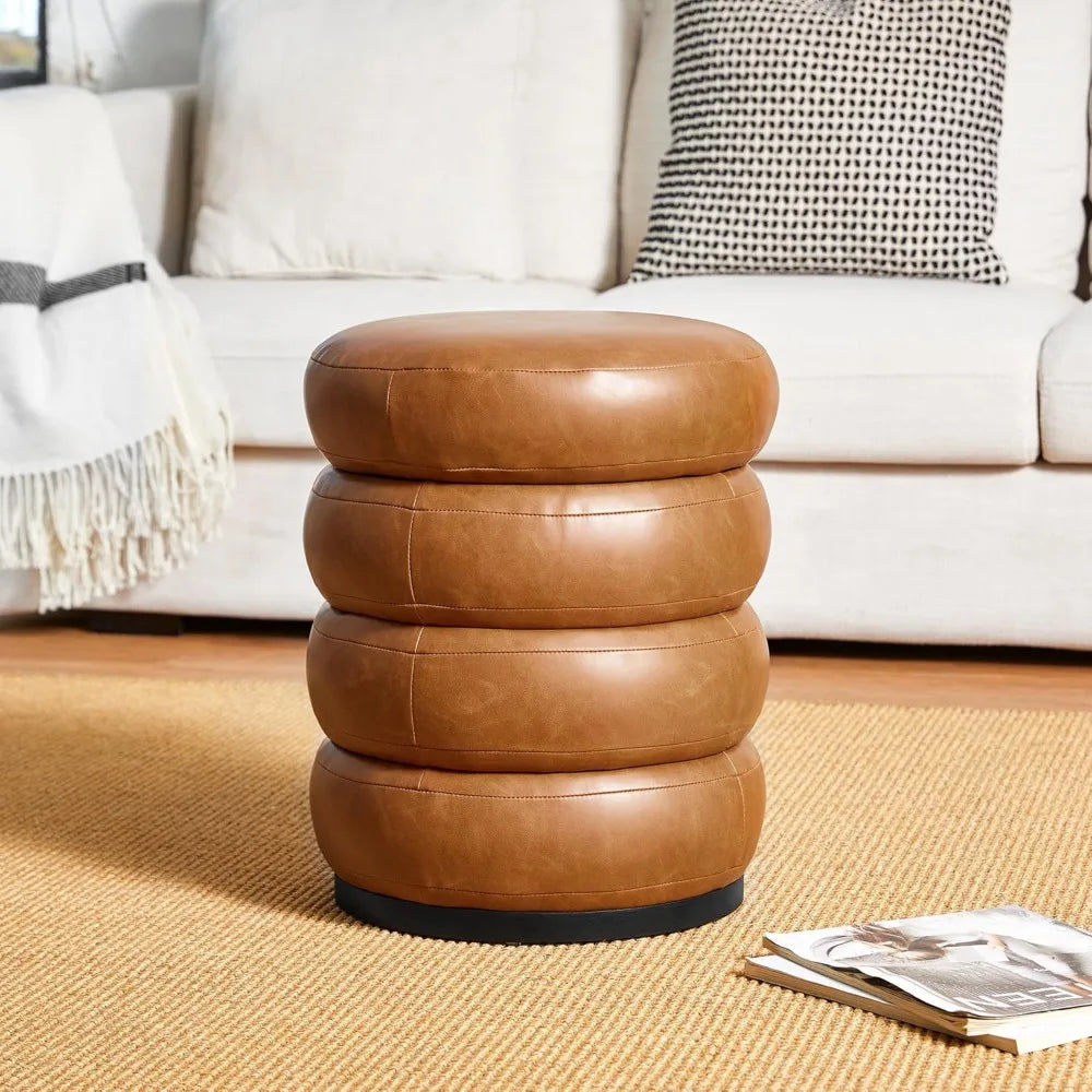 DAFIFY Round PU Leather Storage Vanity Ottomans Set of 2