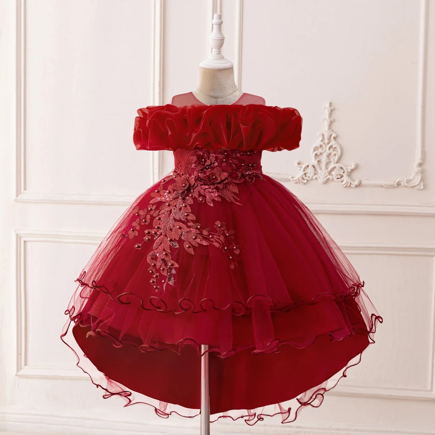Toddler Girls Floral Print Sleeveless Tulle Dress With Ruffles