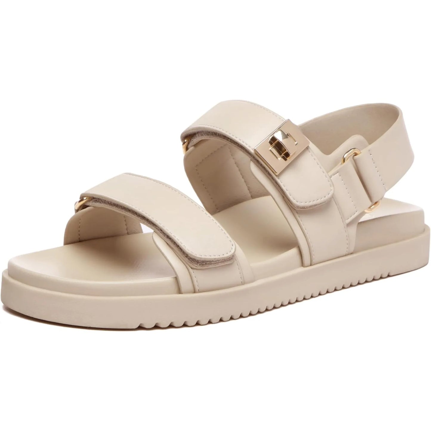 Women's Adjustable Leather Flat Sandals With Double Straps
