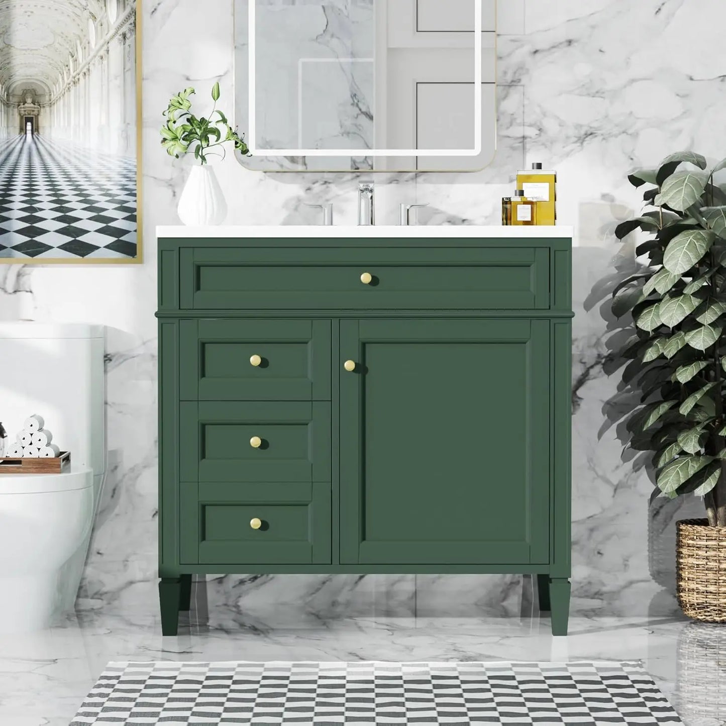 Solid Wood Bathroom Vanity With Soft-Close Doors And Undermount Sink