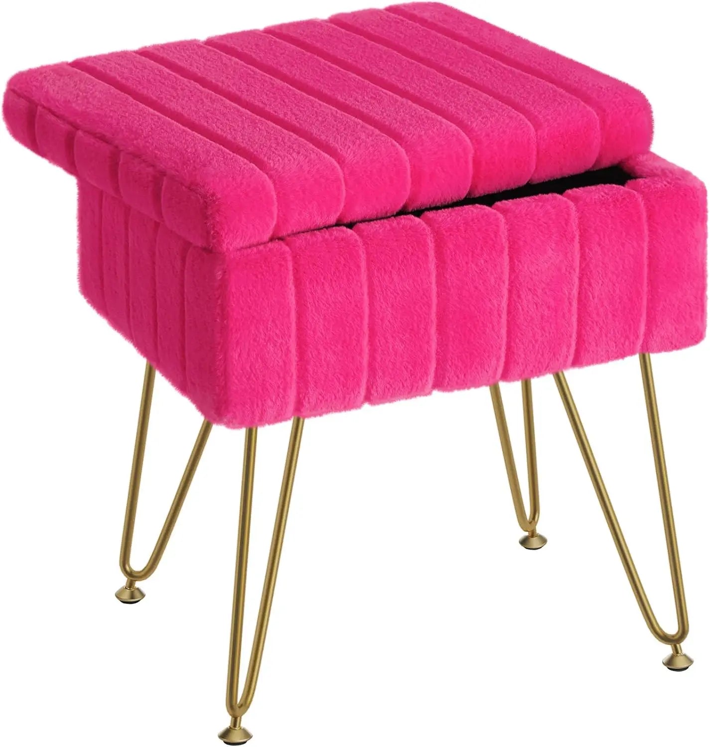 XIUWO Greenstell Faux Fur Vanity Stool With Storage