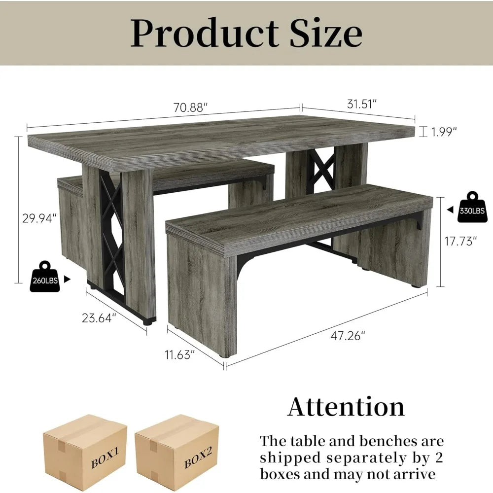 Angduo 3 Piece Dining Table Set Rectangular Table Benches