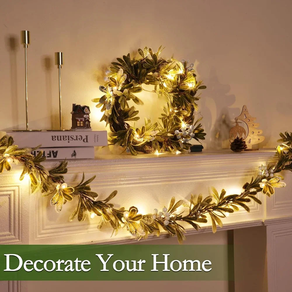 VKTECH Mistletoe Christmas Garland With Lights Prelit Flocked Cedar