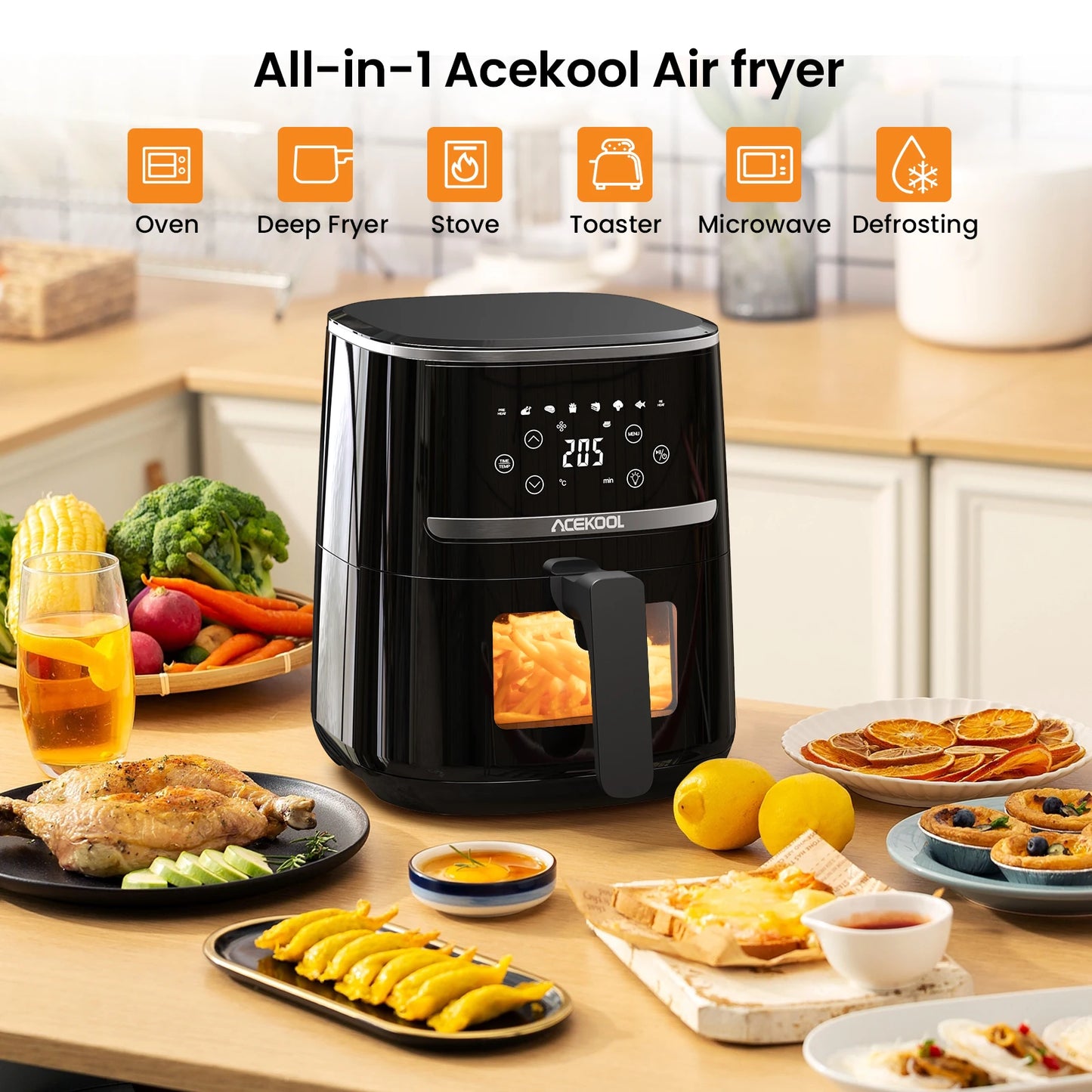 Acekool Digital Air Fryer Toaster Oven With 8 Presets