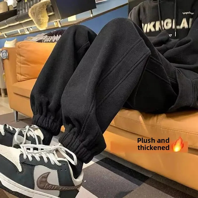 Men's Loose Fit Fleece Lined Drawstring Sweatpants for Autumn Winter