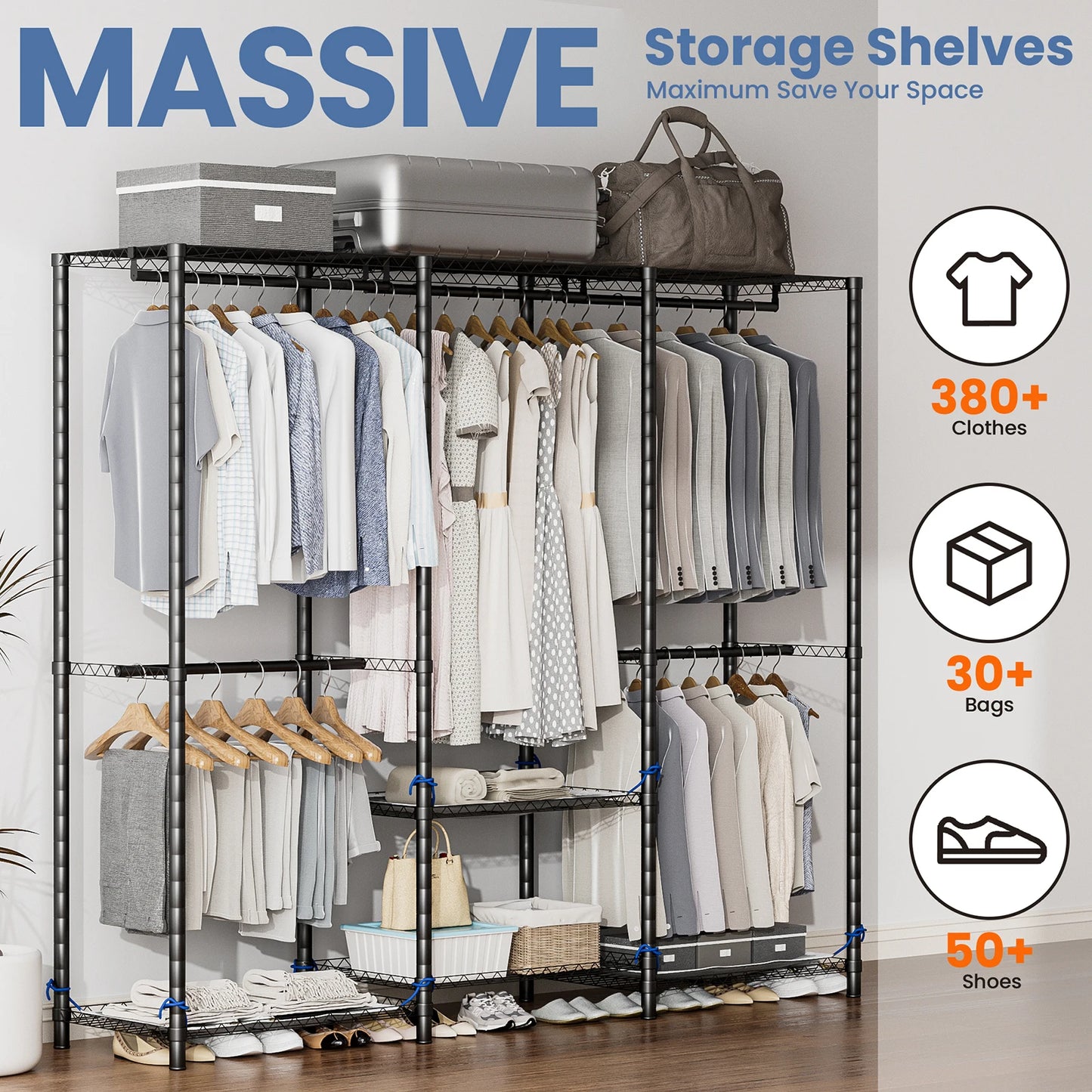 Freestanding Clothes Rack Storage Organizer Heavy Duty 960 Lb