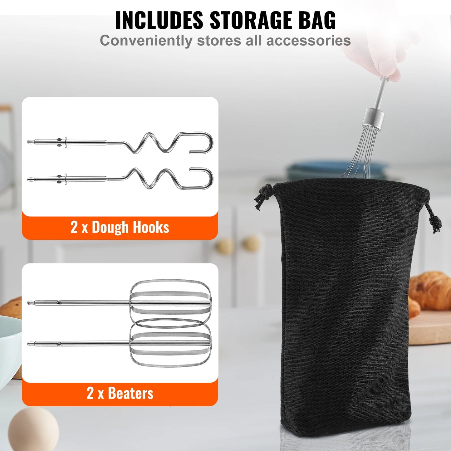 VEVOR Cordless Electric Hand Mixer With Continuously Variable Speed