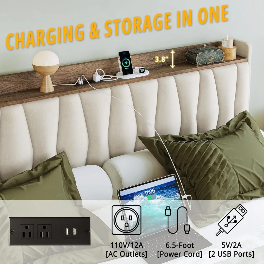 Bed Frame With Storage Drawers And Charging Station