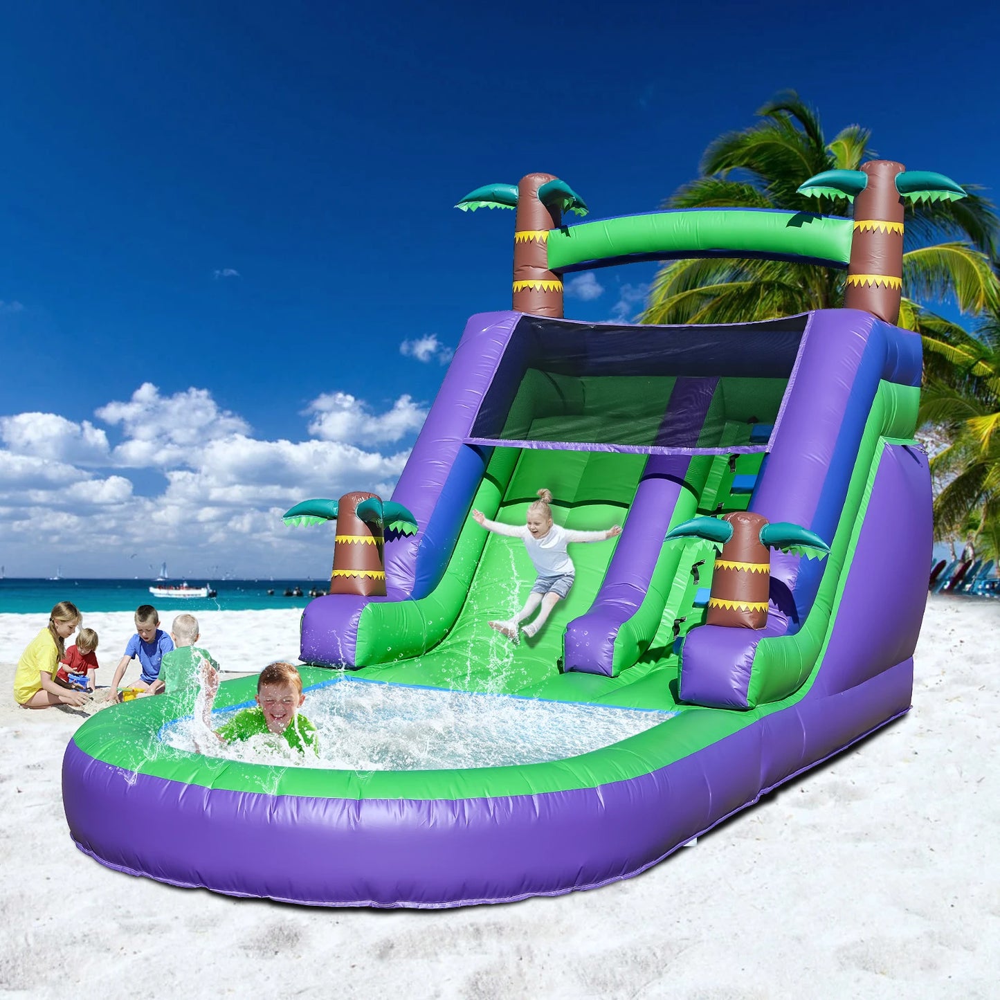 RTS Inflatable Tropical Water Slide Bounce House for Kids
