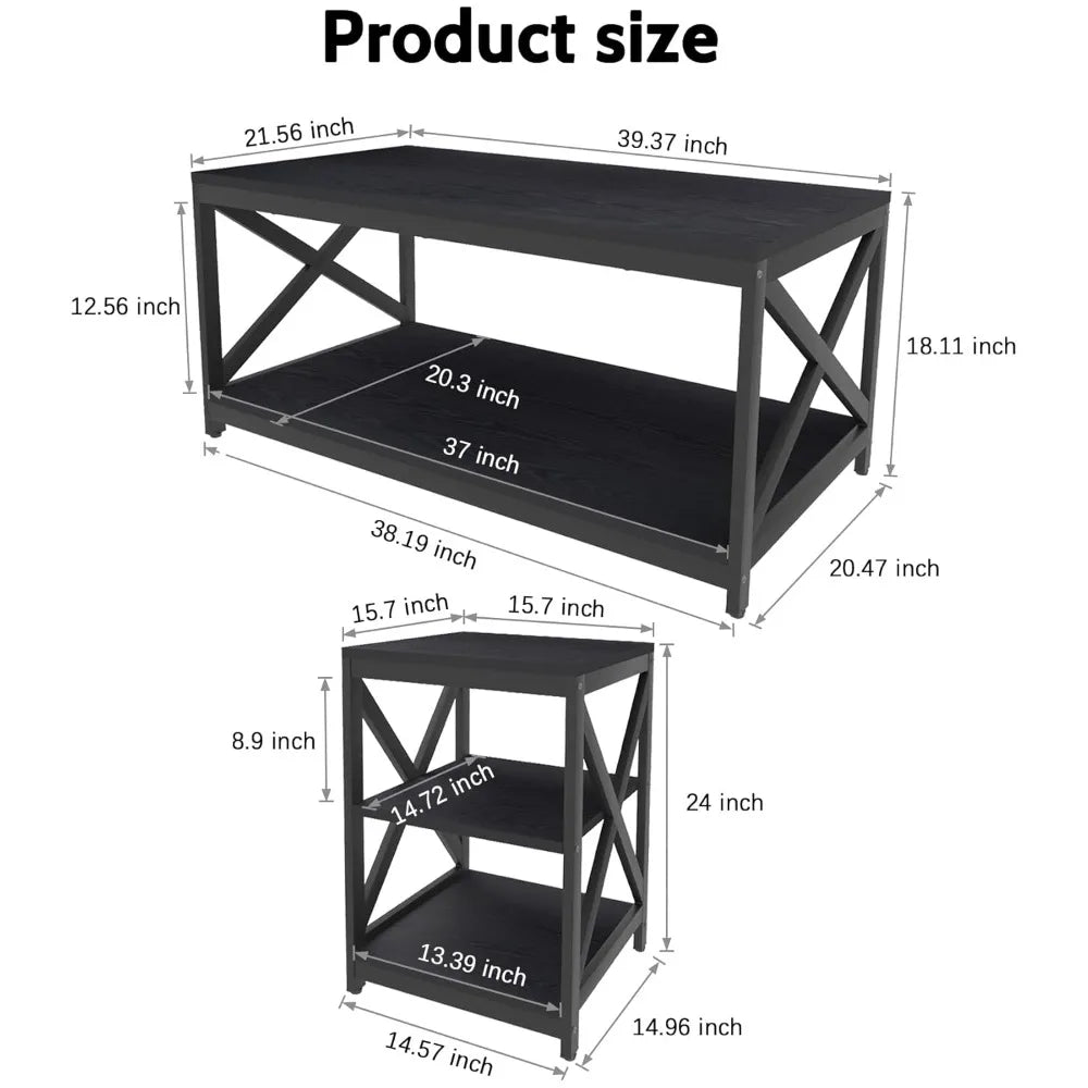 Industrial X-Design 3-Piece Coffee Table Set With End Tables