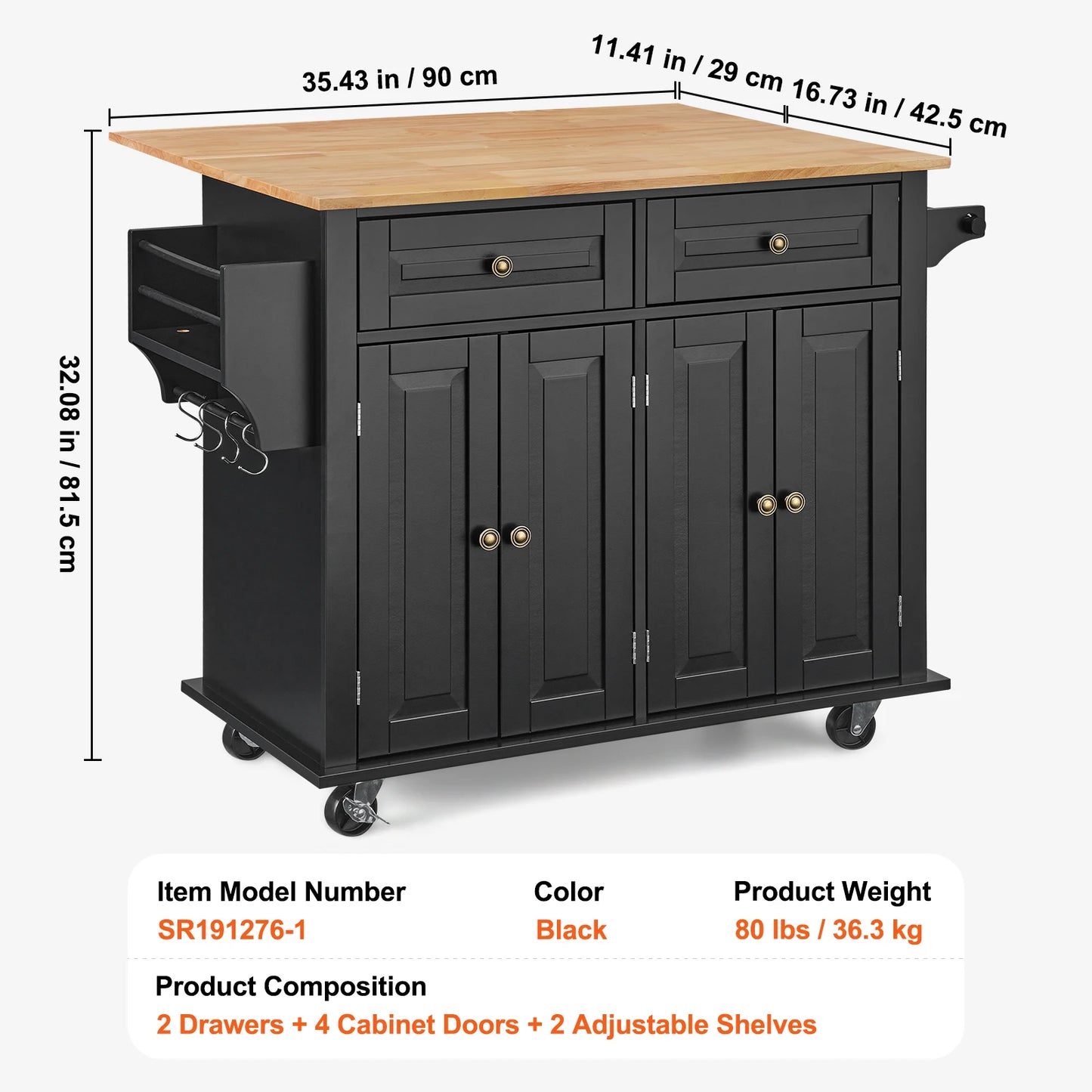 SucceBuy Kitchen Island Cart With Storage Cabinet and Drop Leaf