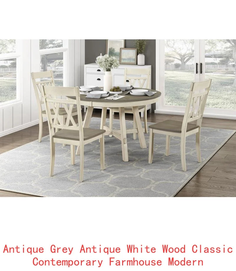 Contemporary Farmhouse Round Dining Set 5 Piece Table And 4 Chairs
