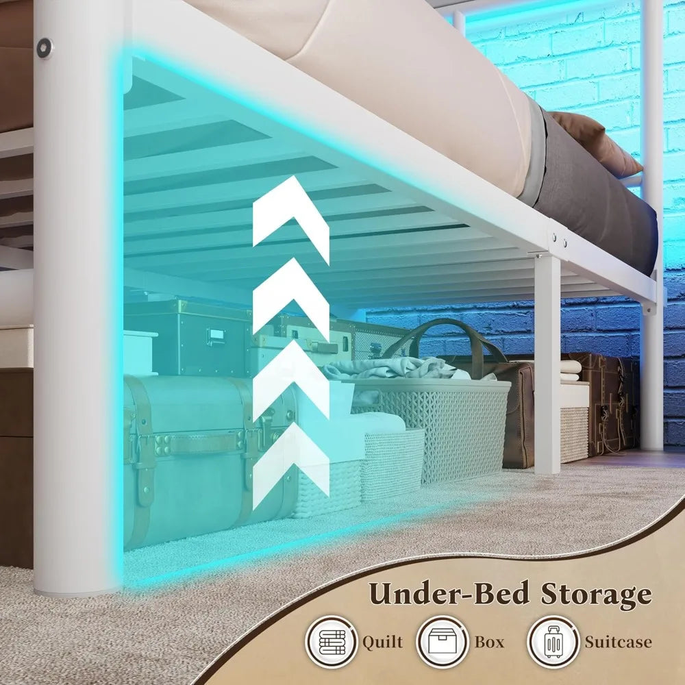 Angduo Metal Bed Frame With LED Headboard And Bed Storage