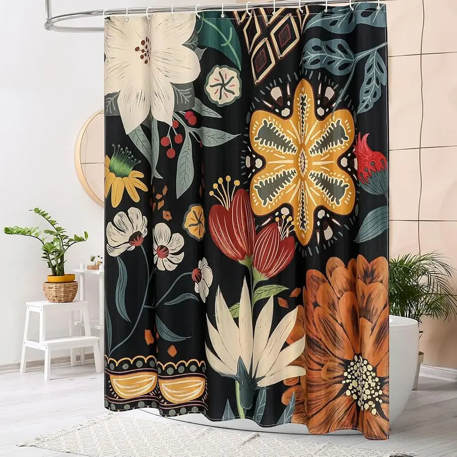 Mito Illa Boho Floral Shower Curtain Tropical Leaves Fabric