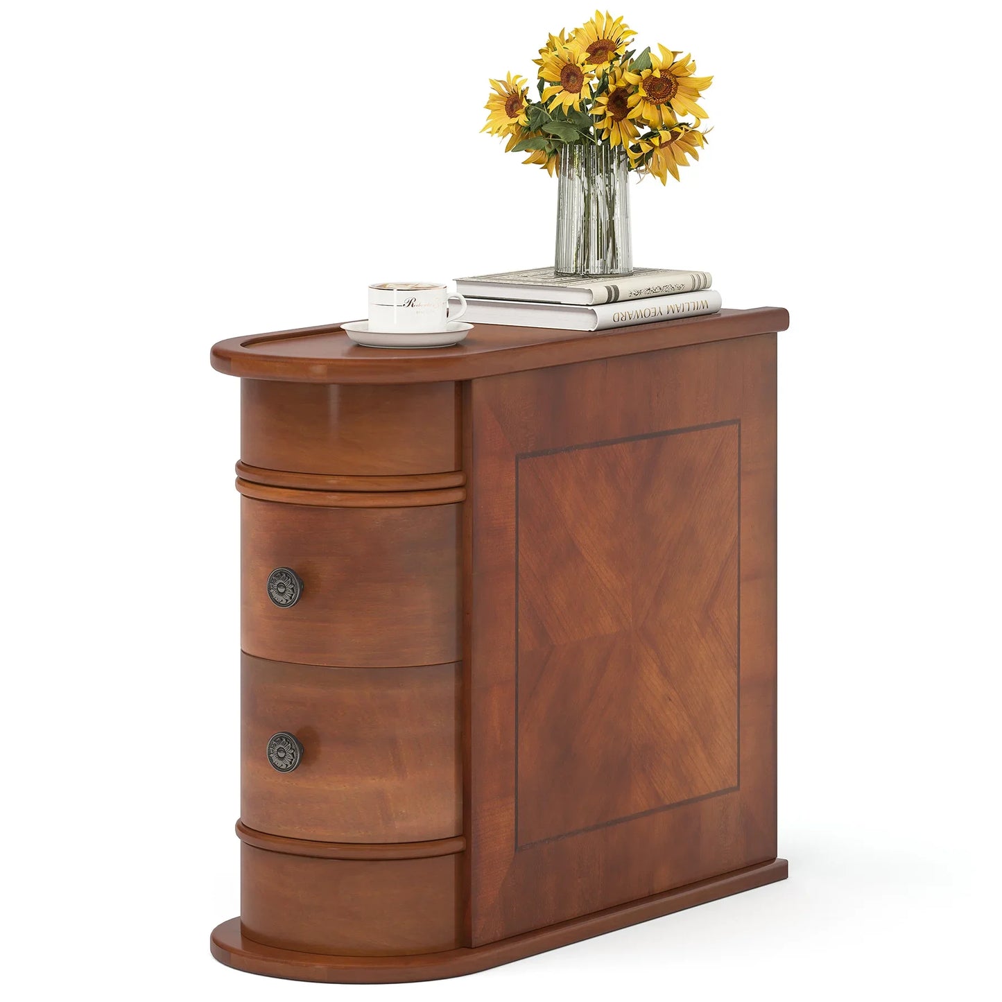 Tribesigns Modern Round Solid Wood End Table With Drawer