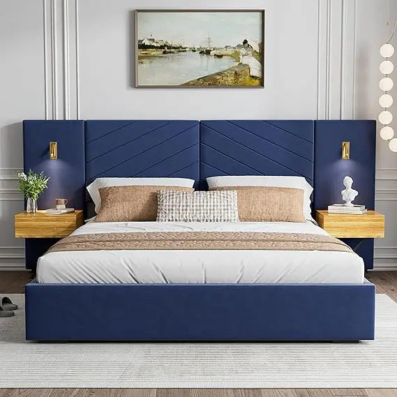 Luxury Platform Bed Frame With Headboard And LED Lights
