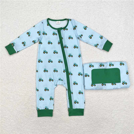 Bamboo Zip Romper For Baby Boys Eco Friendly Tractor Print