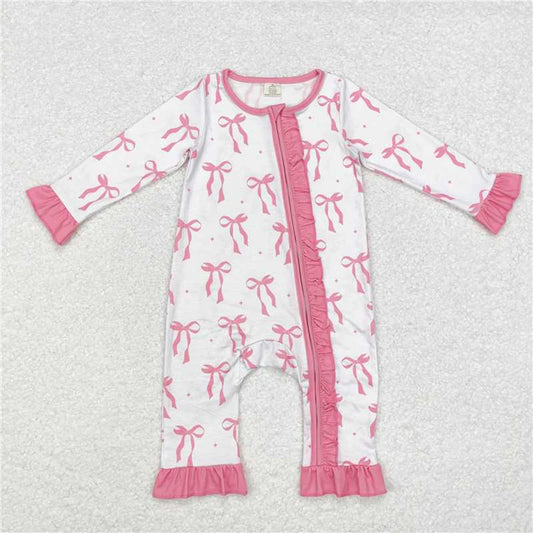 NONECN Infant Girls Bamboo Zip Romper With Ruffles