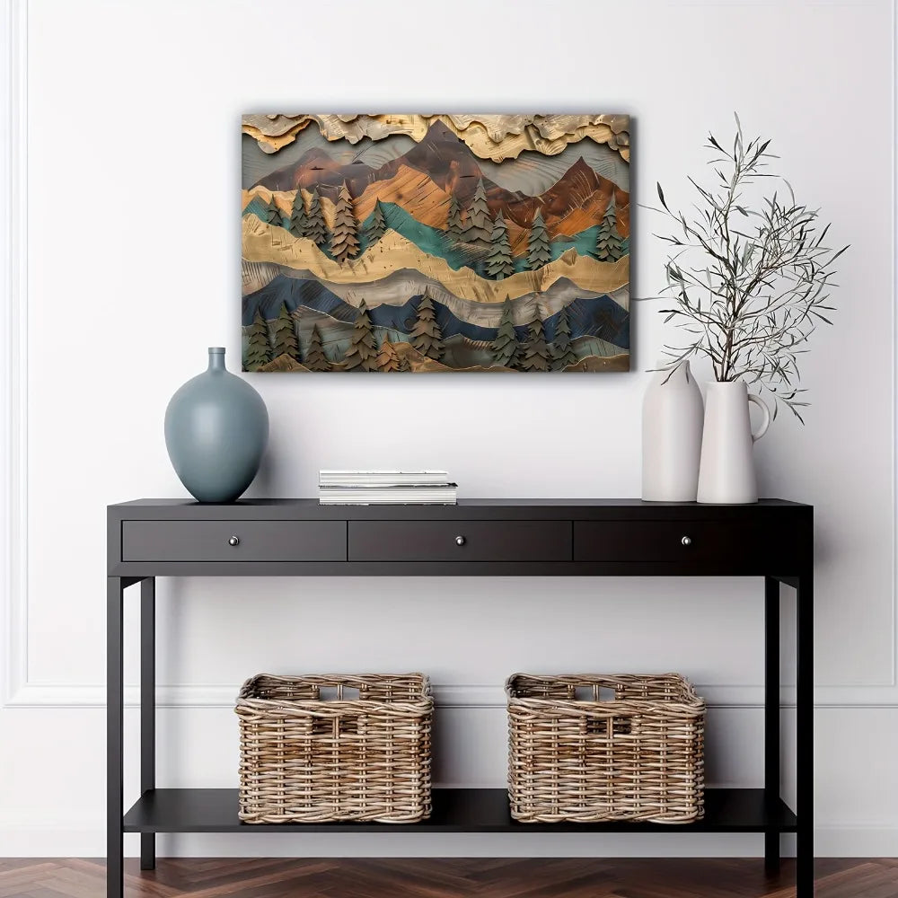 Hign-concerned Mountain Pines Frame Wall Art Serene Landscape
