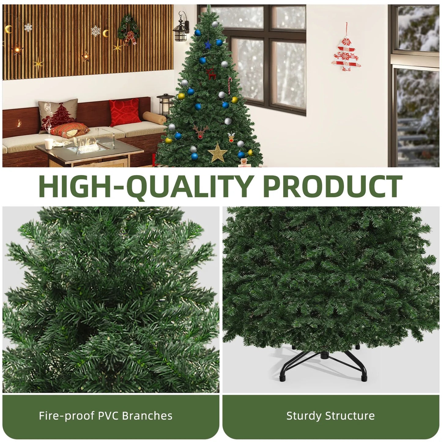 Artificial Pine Christmas Tree With Foldable Base And Metal Hinges