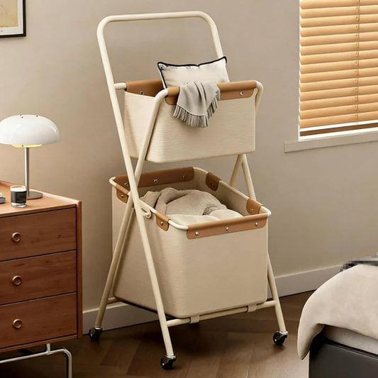 QIFANGHE 2-Tier Foldable Laundry Basket With Swivel Wheels