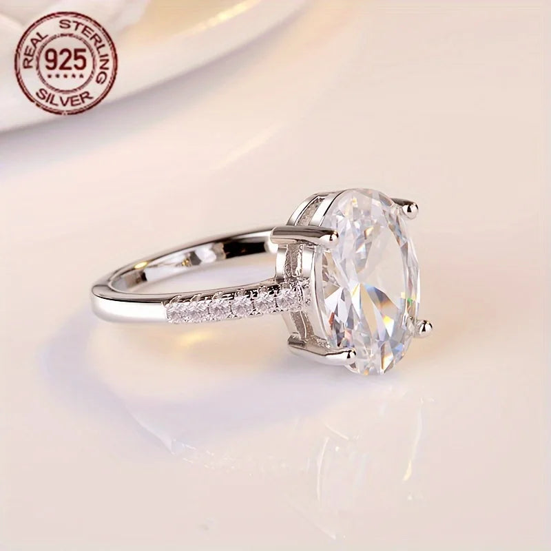 WPOOCC S925 Silver Zircon Oval Ring With Platinum Plating Engagement
