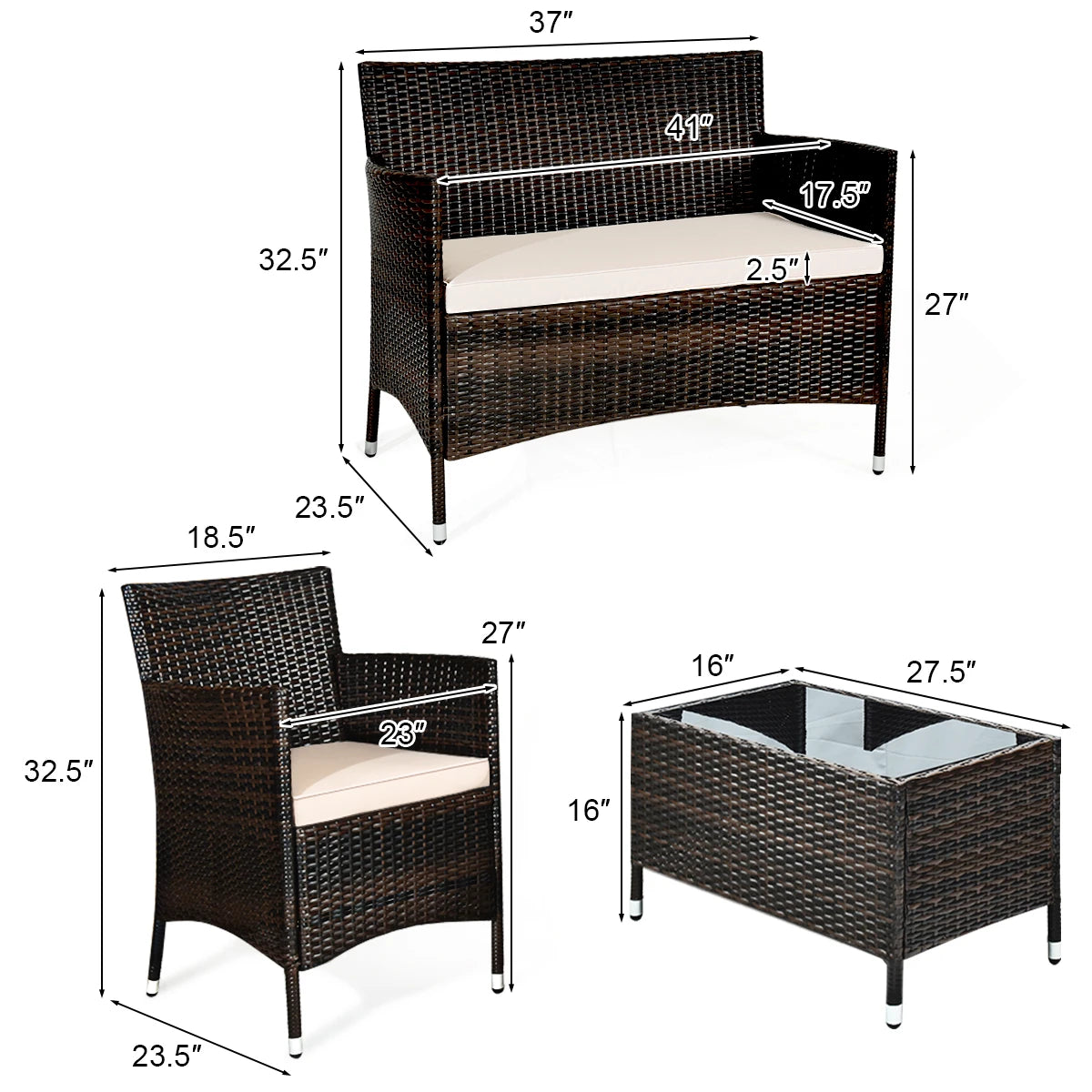 HOMASIS Rattan Patio Furniture Set Cushioned Sofa Chairs