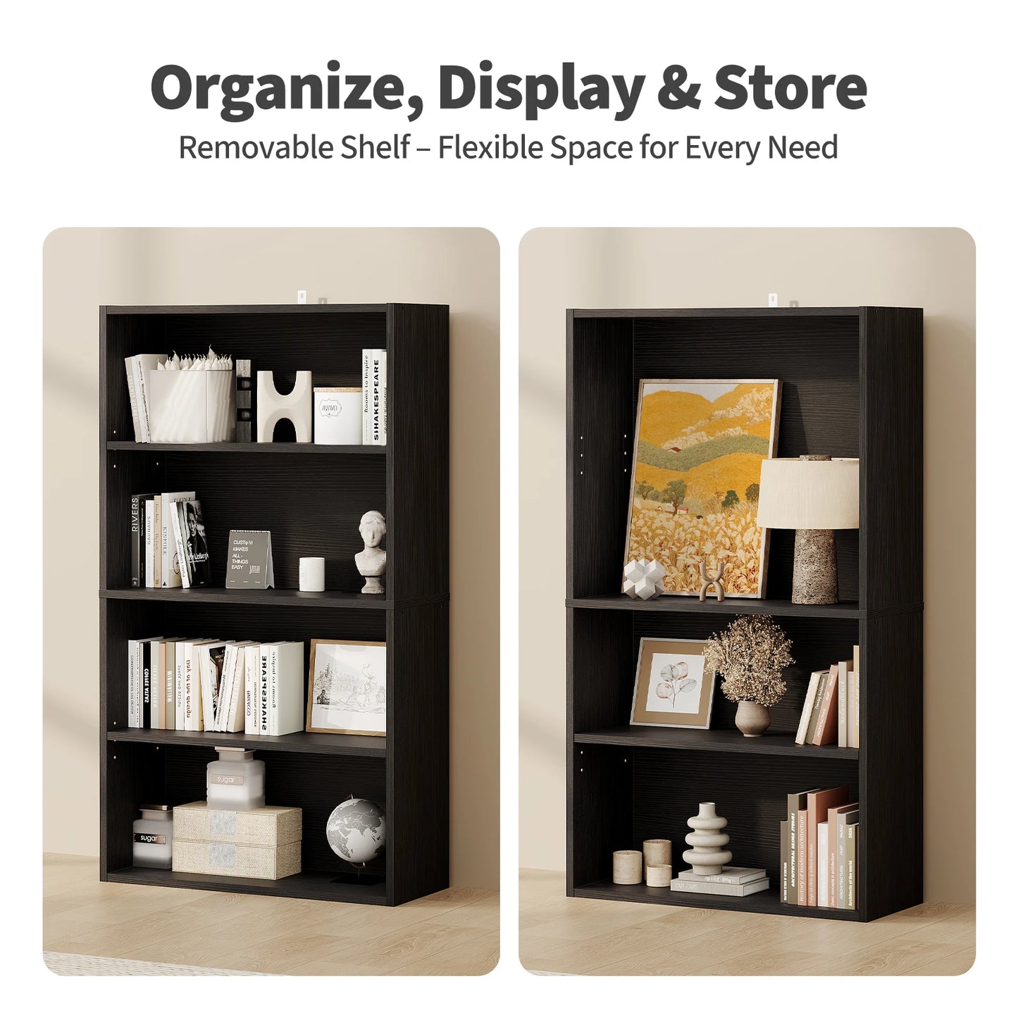 JHK 4 Tier Wooden Floor Shelf Bookcase Living Room Office