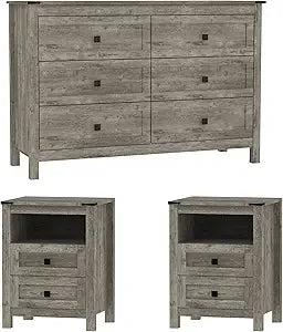 RBXC Rustic Oak Dresser and Nightstands Set with Gold Handles
