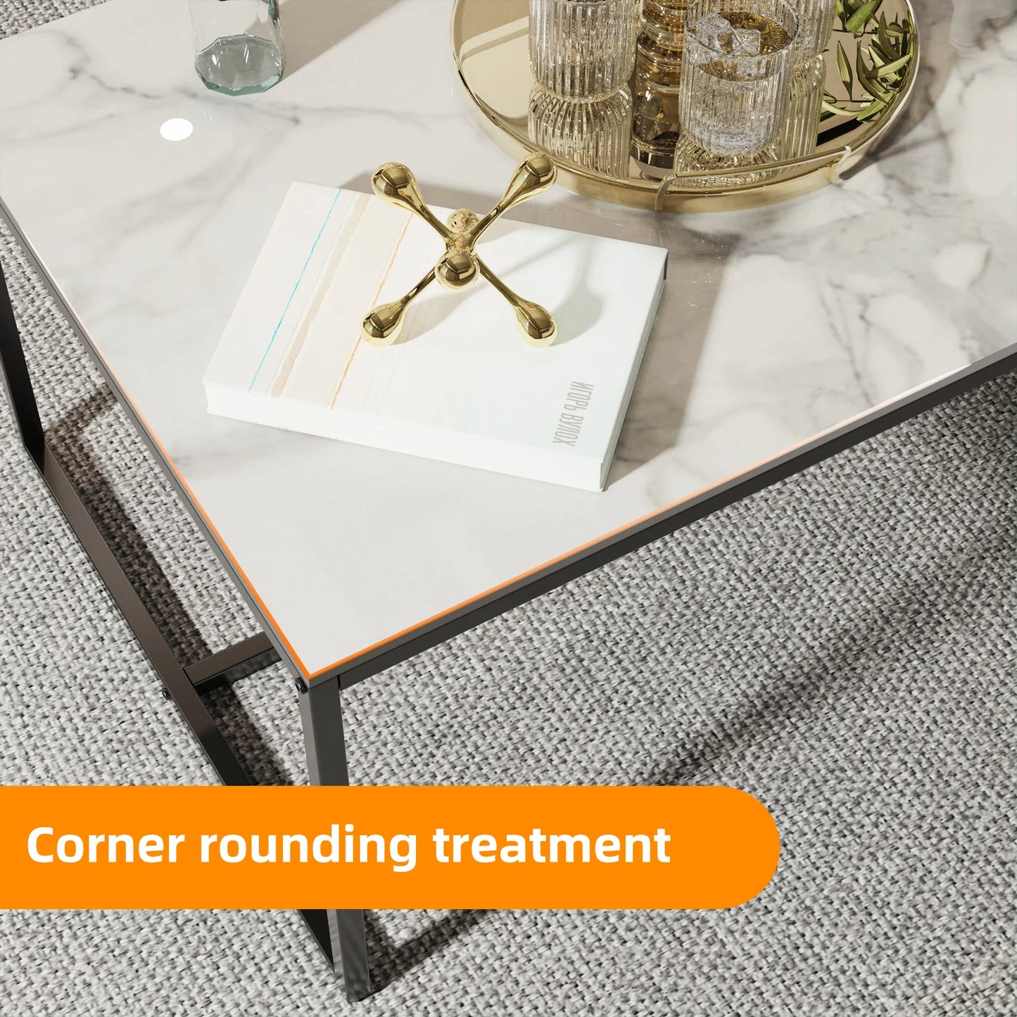 Wisfor Sintered Stone Coffee Table With Black Metal Frame