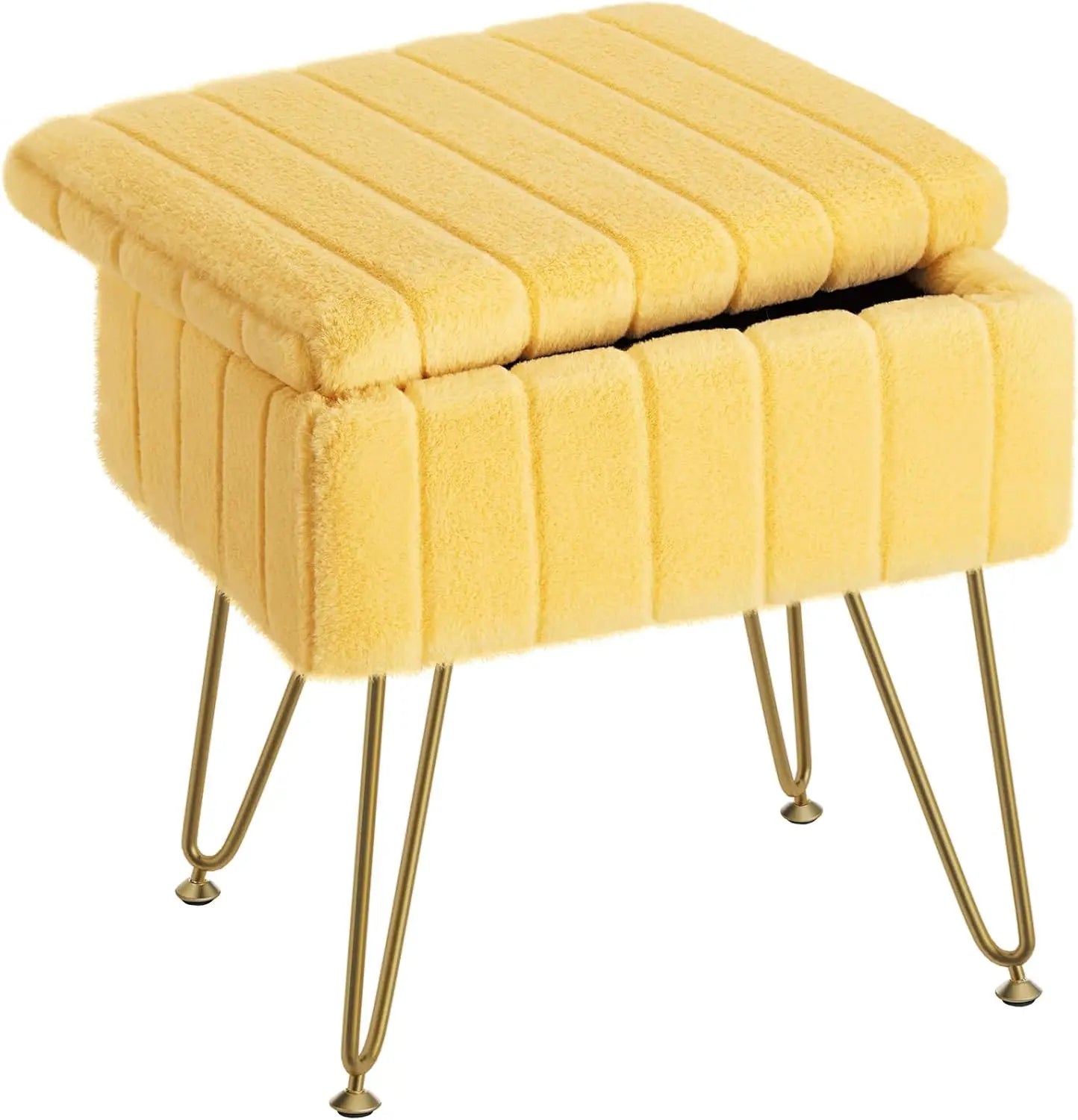 XIUWO Greenstell Faux Fur Vanity Stool With Storage
