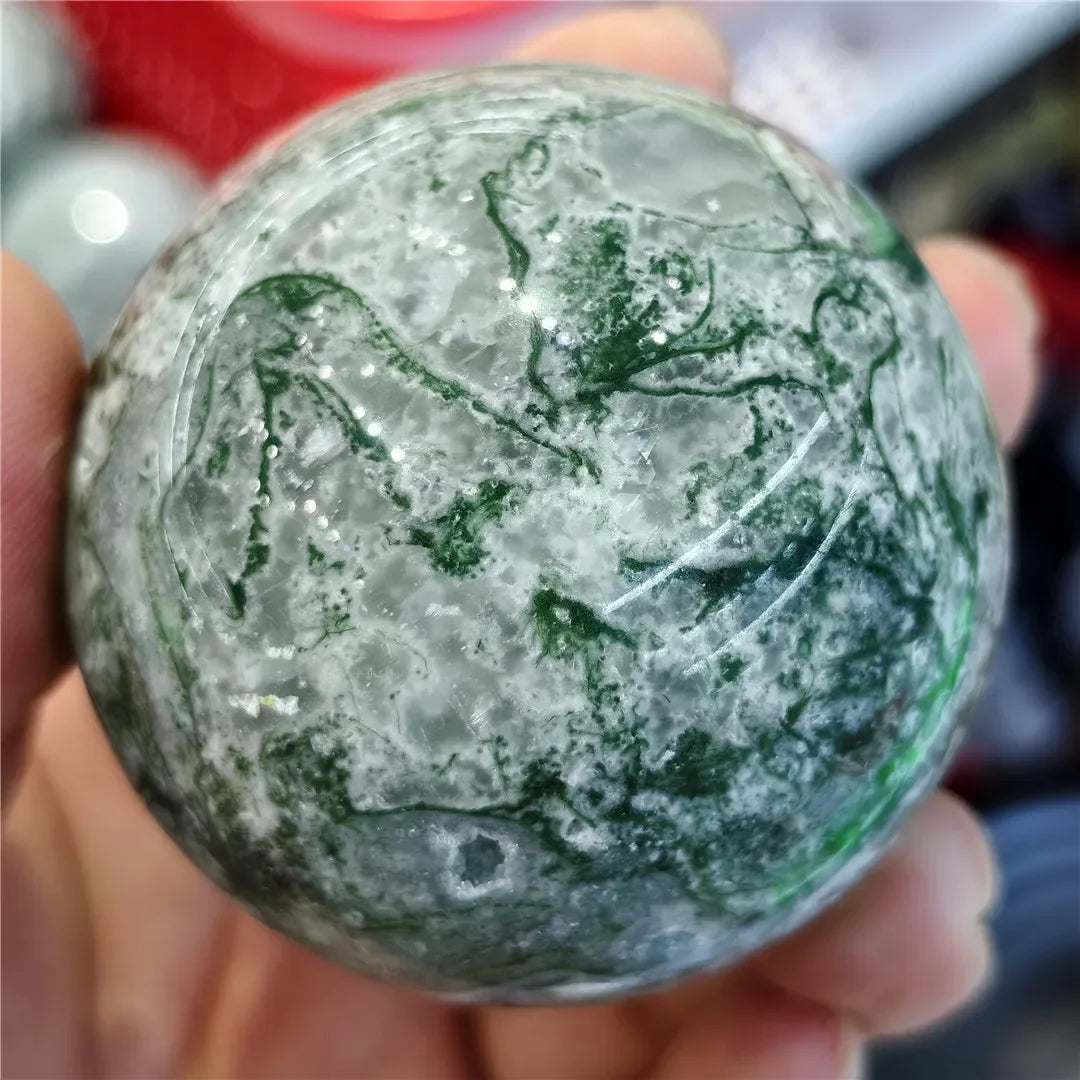 CrystalHola Moss Agate Ball Reiki Crystal Sphere for Home Office
