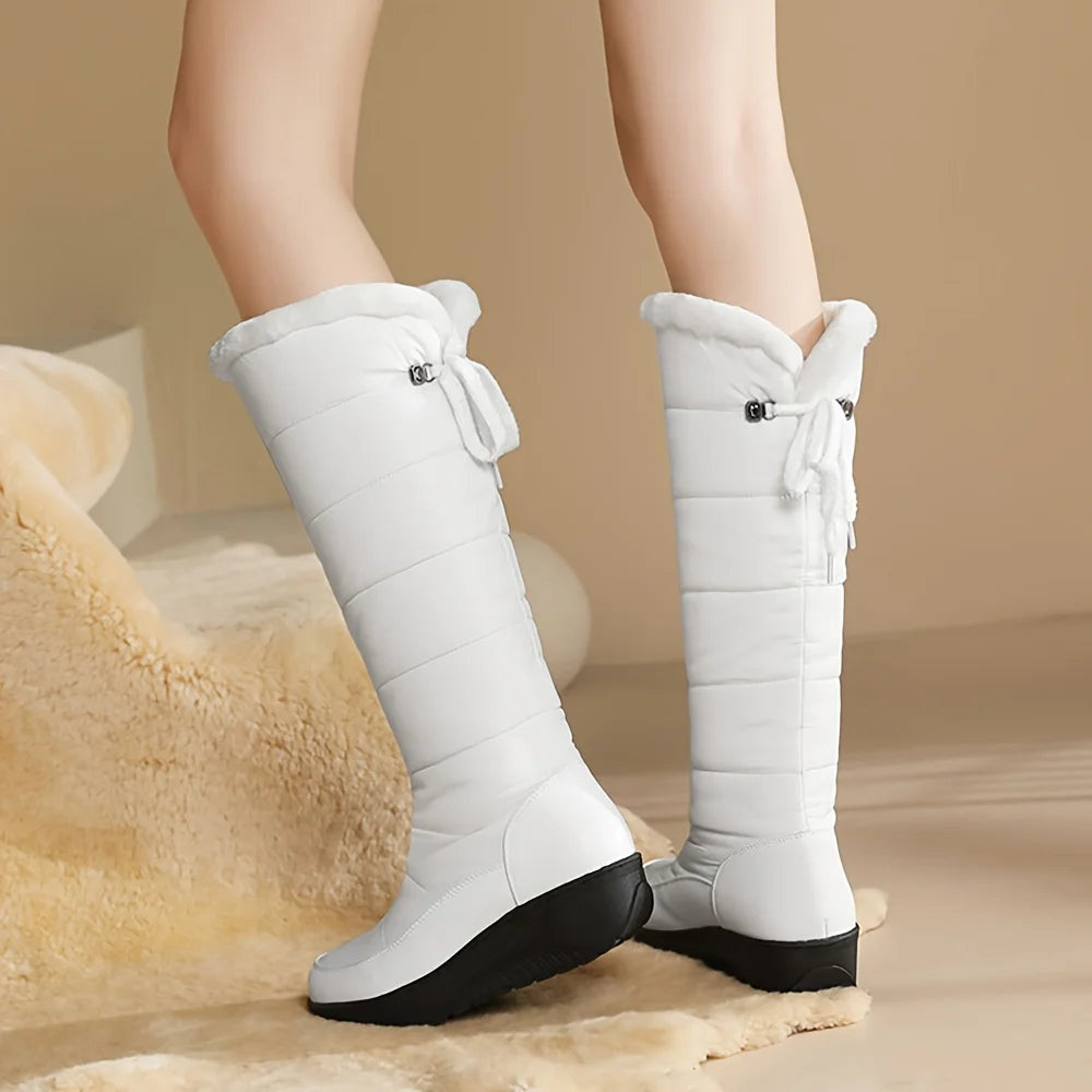 Womens Fuzzy Fur Snow Boots Waterproof Casual Knee High