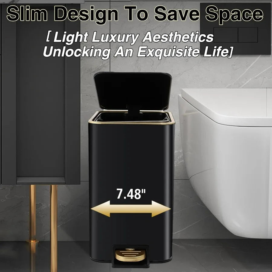 Eight Piece Bath Accessories Set Stainless Trash Can