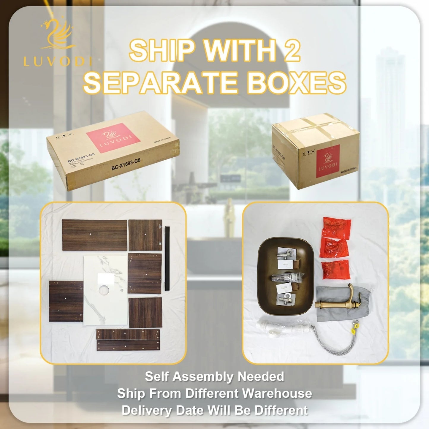 Hignconcerned Modern Floating Vanity Cabinet Ceramic Basin