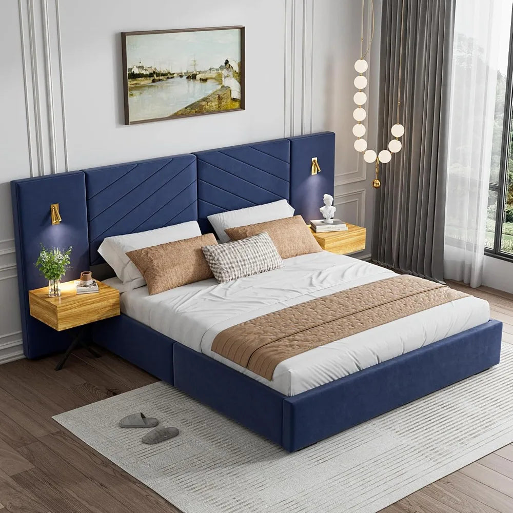 Luxury Platform Bed Frame With Headboard And LED Lights