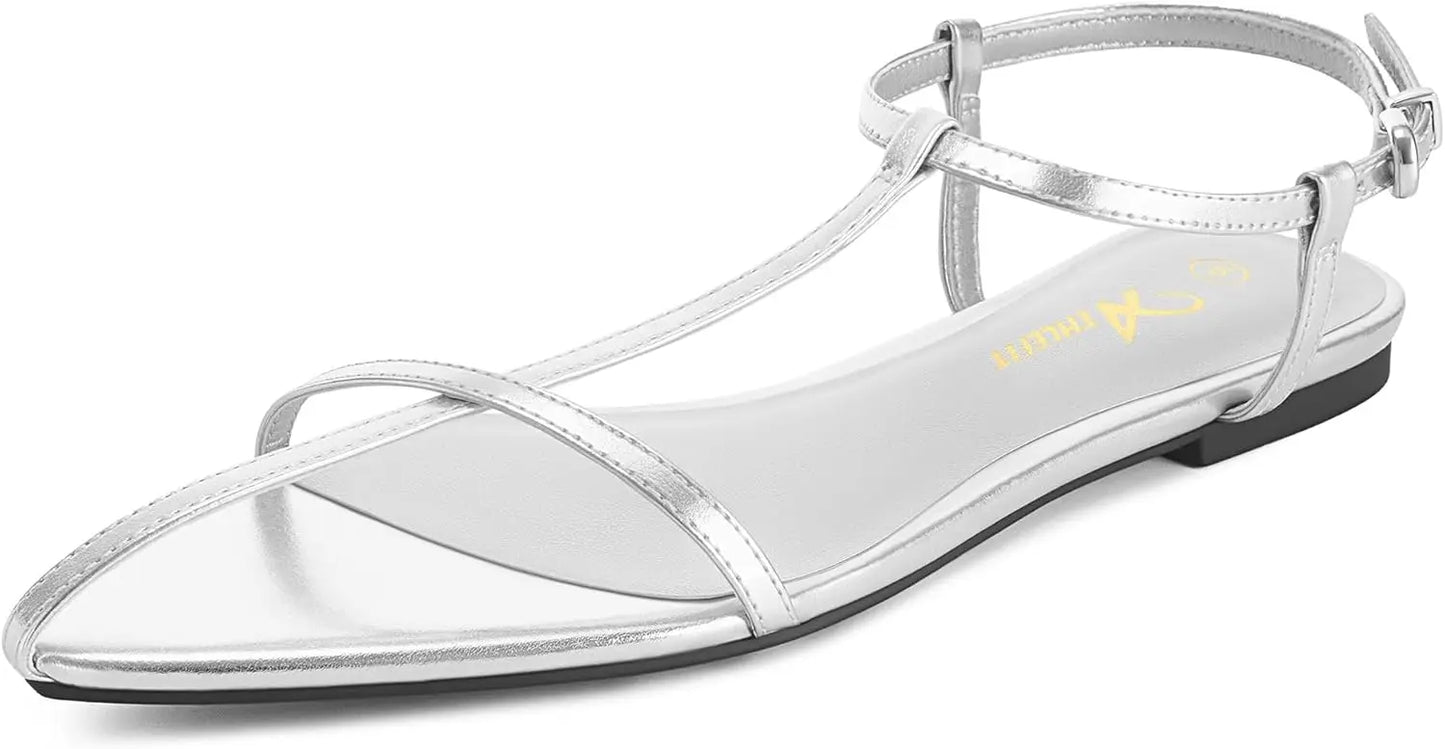 Women Flat Sandals With Buckle Strappy Ankle Strap Open Toe