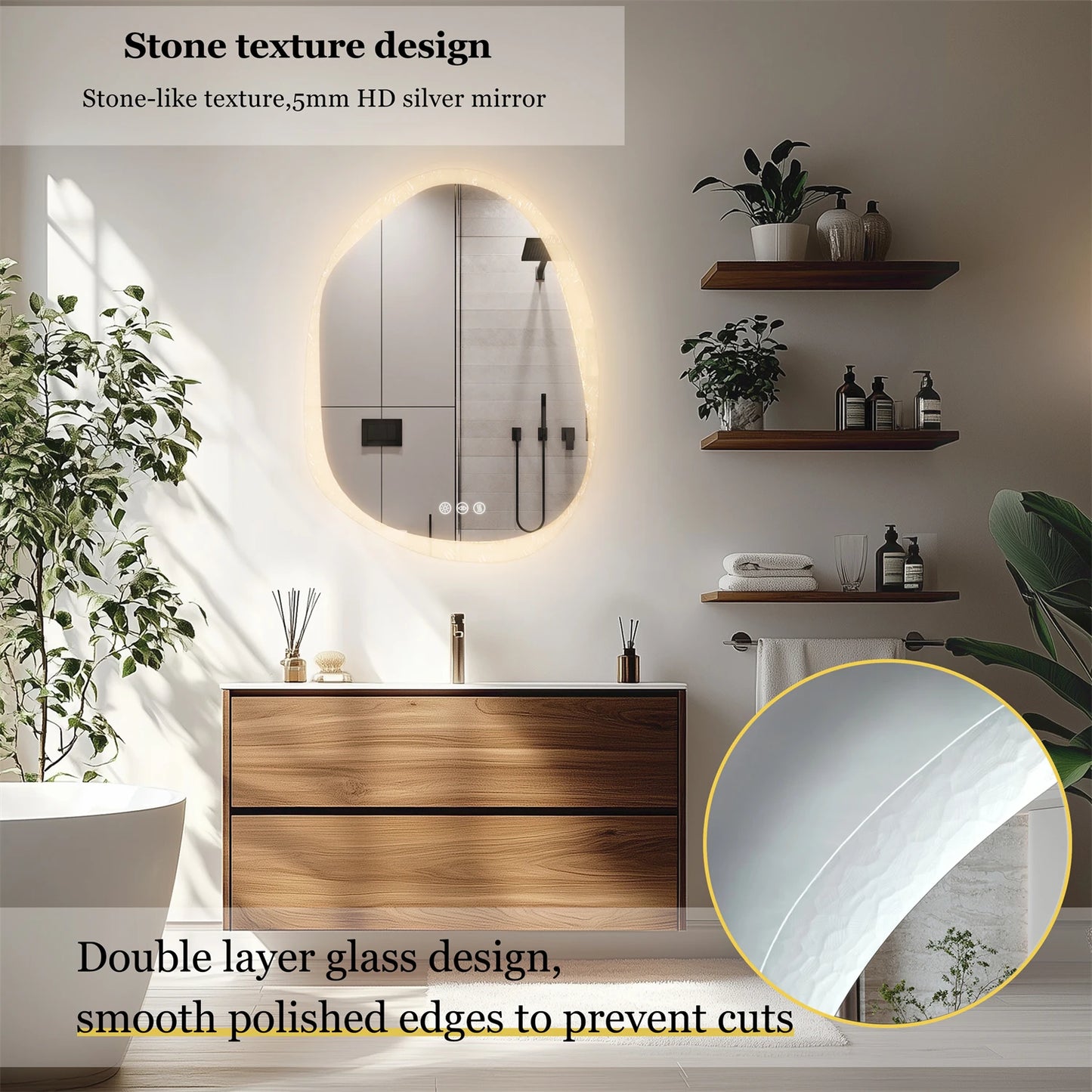 Feature LED Bathroom Mirror Anti Fog Dimmable Wall Mounted Backlit