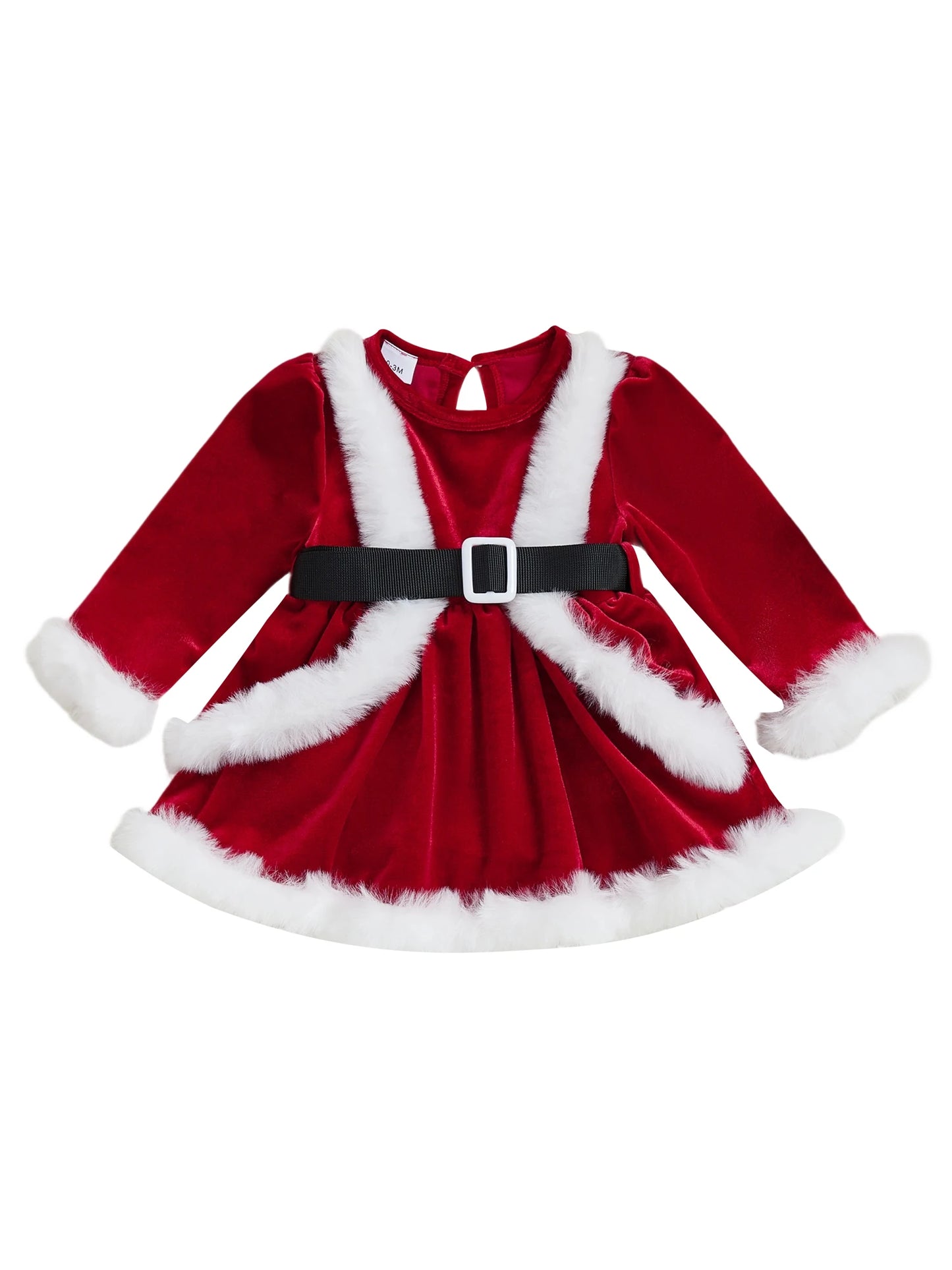 Toddler Winter Velvet Romper Dress With Faux Fur Trim And Bow